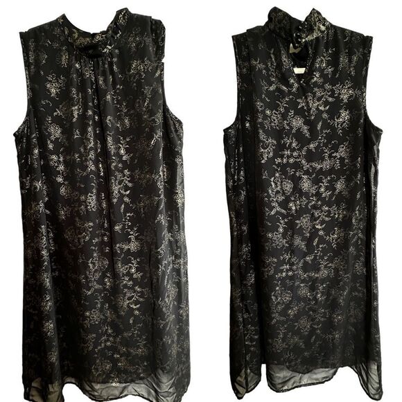 Sara Michelle ~ Black with Gold Floral Print Dress ~ fully lined ~ size Large - Picture 1 of 10